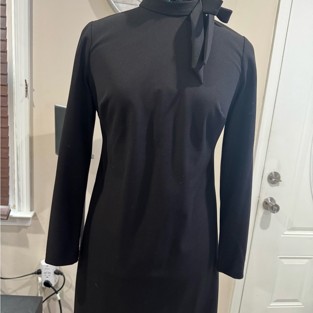Calvin Klein Black Long Sleeve Dress with Bow Accent